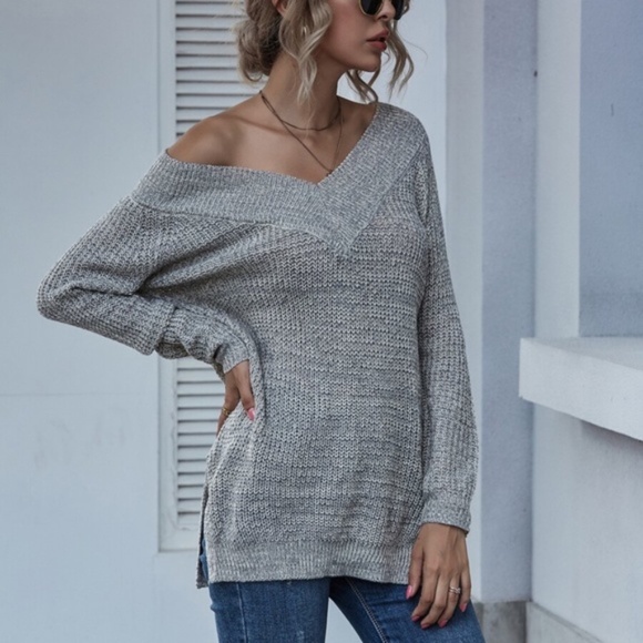 Marled Knit V Neck fall Sweater - H. grey - Picture 7 of 7